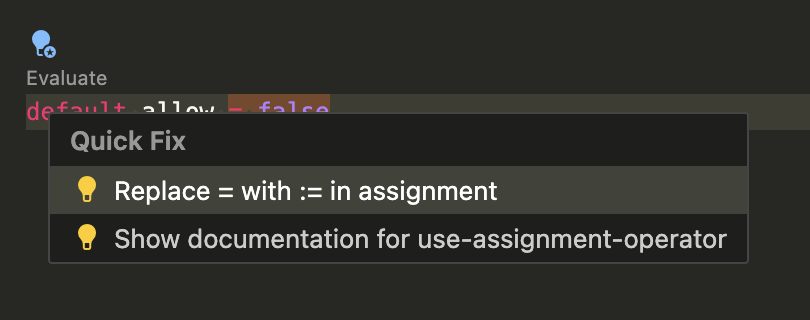 Screenshot of code action fix suggestion displayed in VS Code