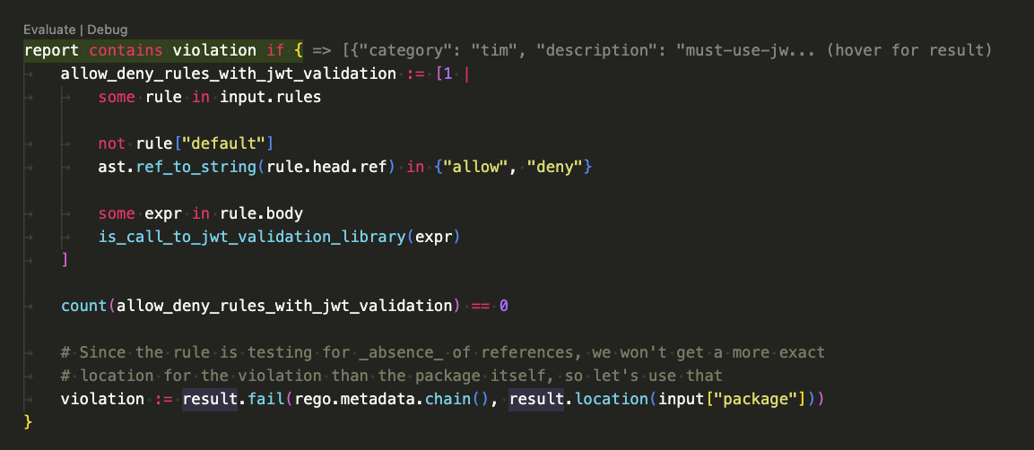 Code Lens for Evaluation of custom rule