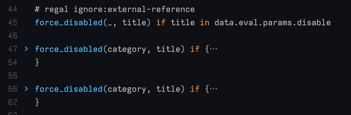 Screenshot of folding ranges as displayed in Zed