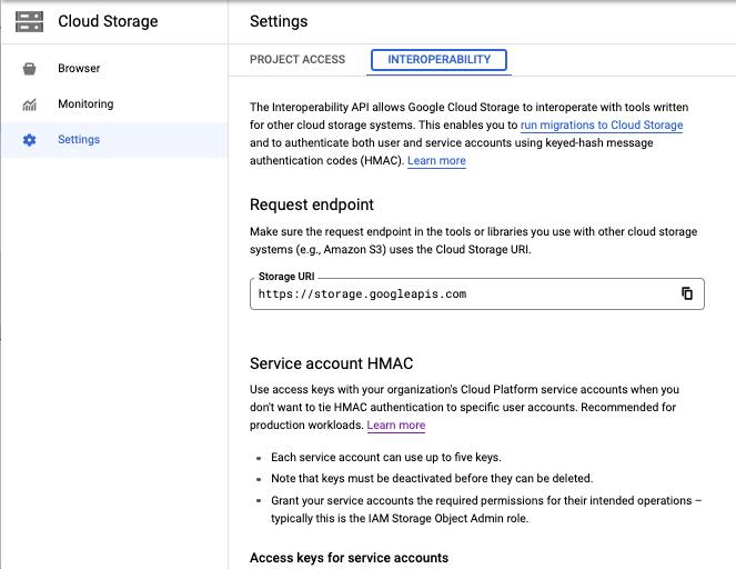 Figure 3 - Cloud Storage Settings