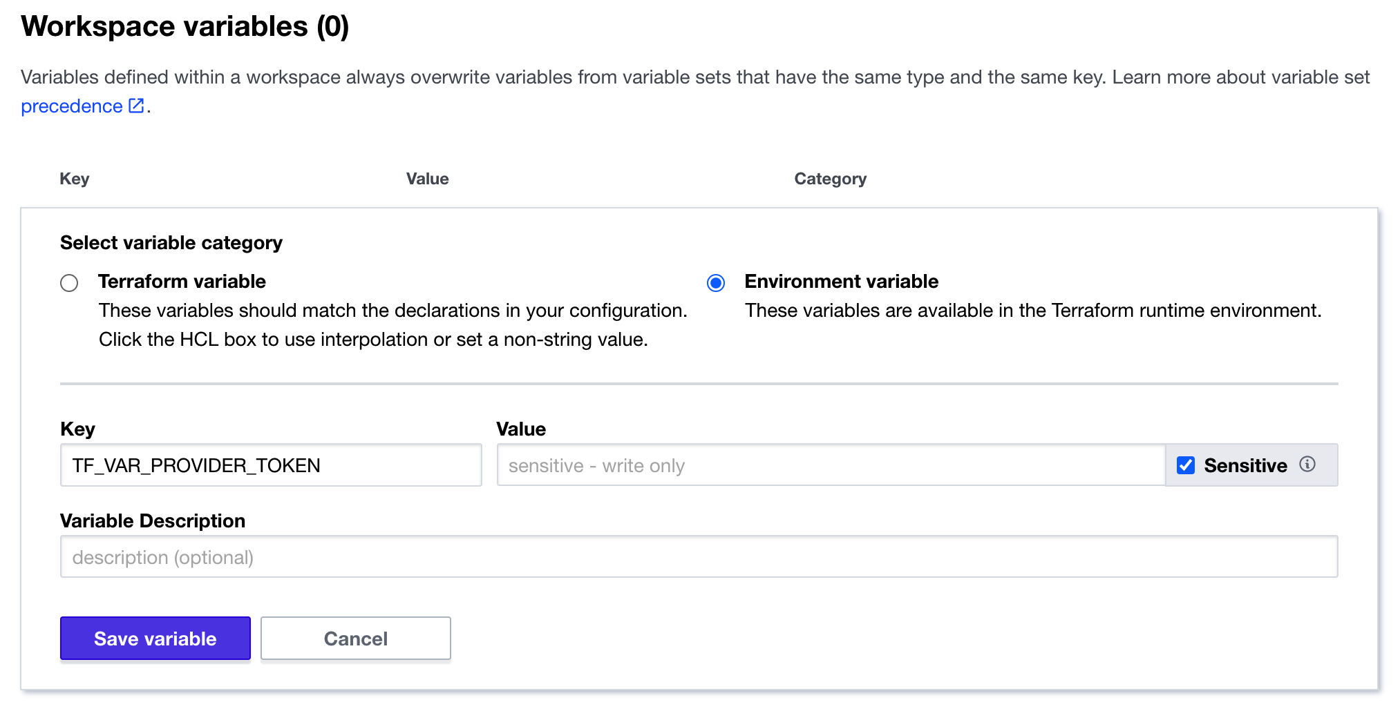 Figure 3 - Add Workspace Variable