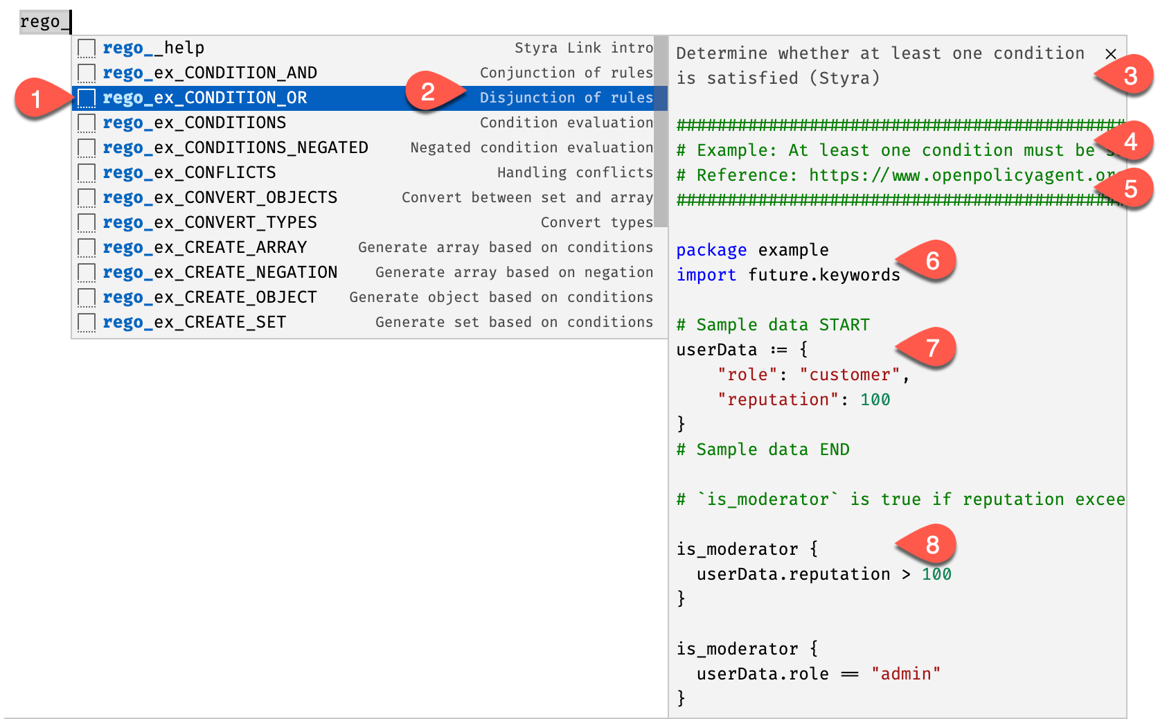 Styra VS Code Tools Snippet Descriptions